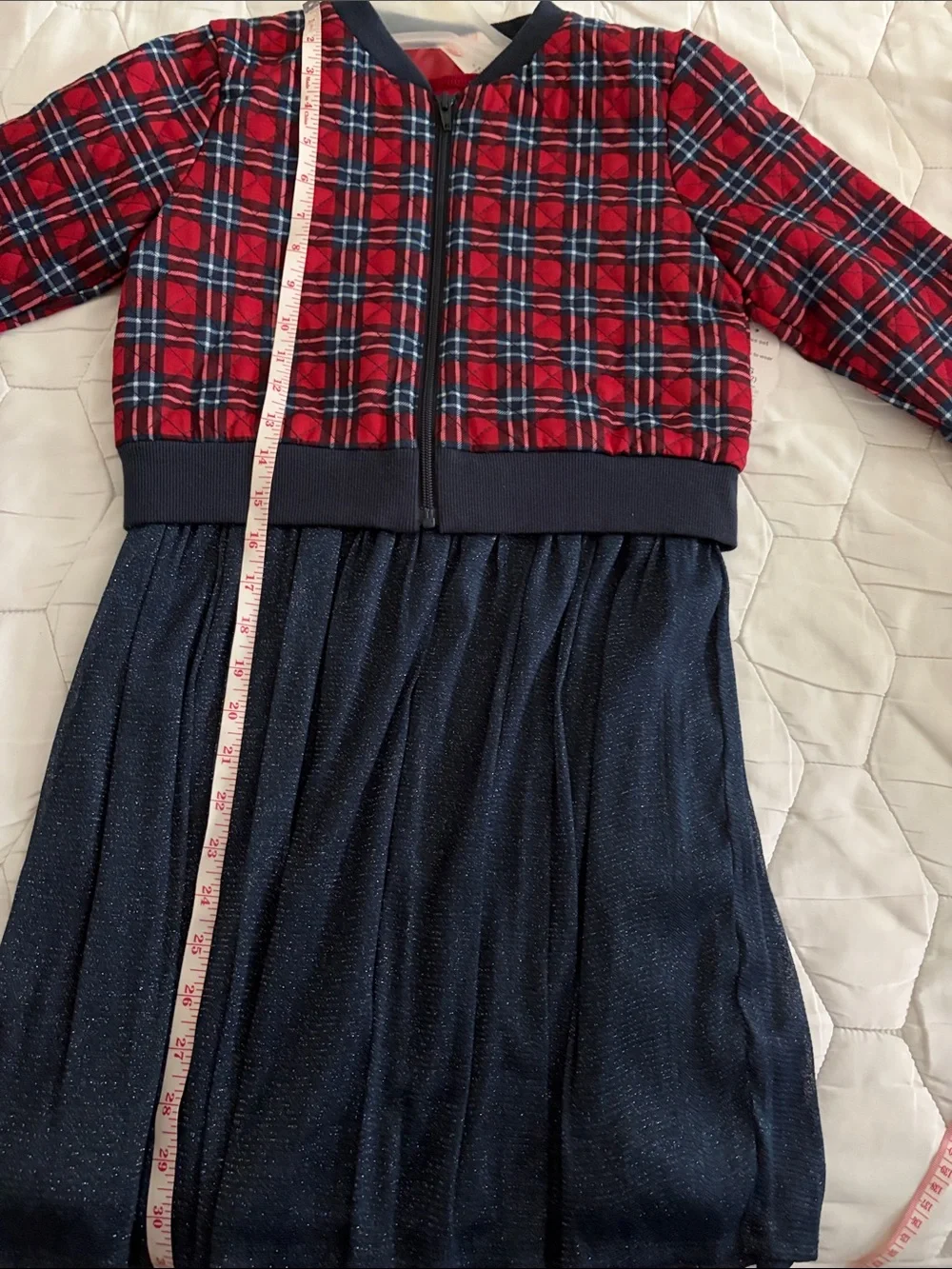 Wonder Nation Red Plaid Quilted Jacket with Navy and Red Short Sleeve Dress L